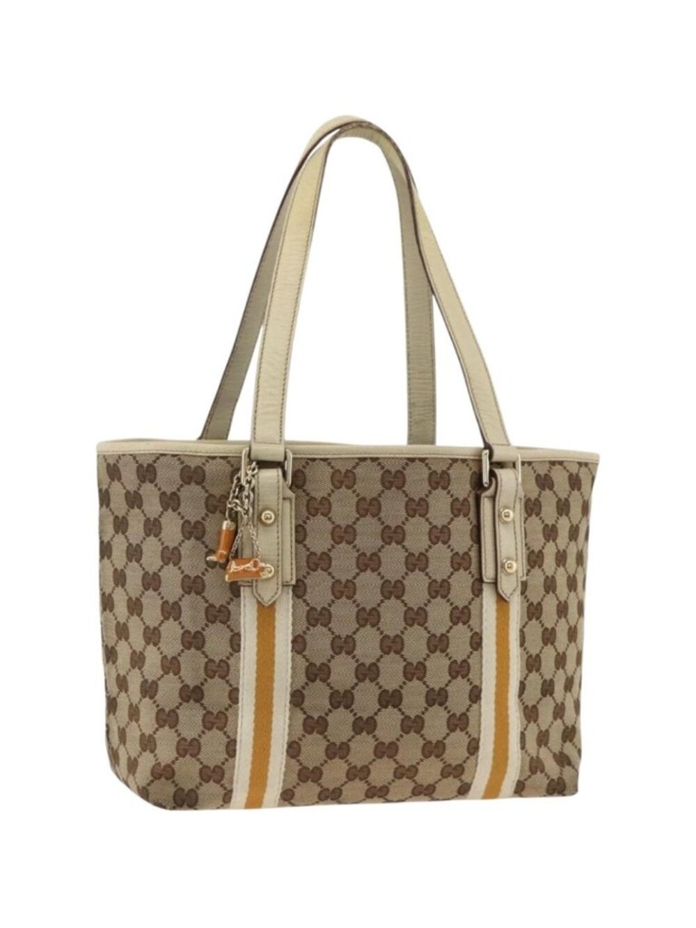 GUCCI GG Canvas Sherry Line Tote Bag Beige Gold 137396